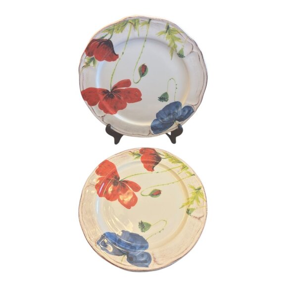 Set Of 5 Plates By GTB Home Handcrafted In Italy With Poppy  Floral Design 8.5" - Picture 3 of 7